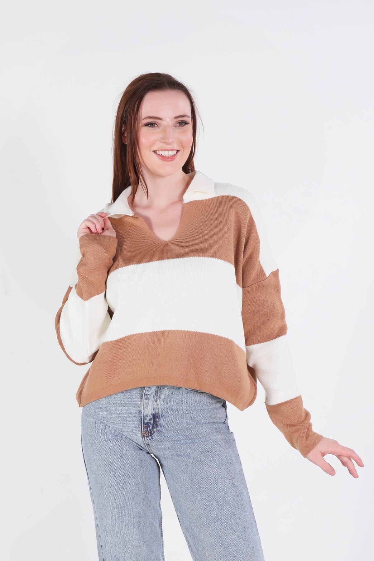 6014 Çizgili Polo Yaka Kazak Bisküvi 