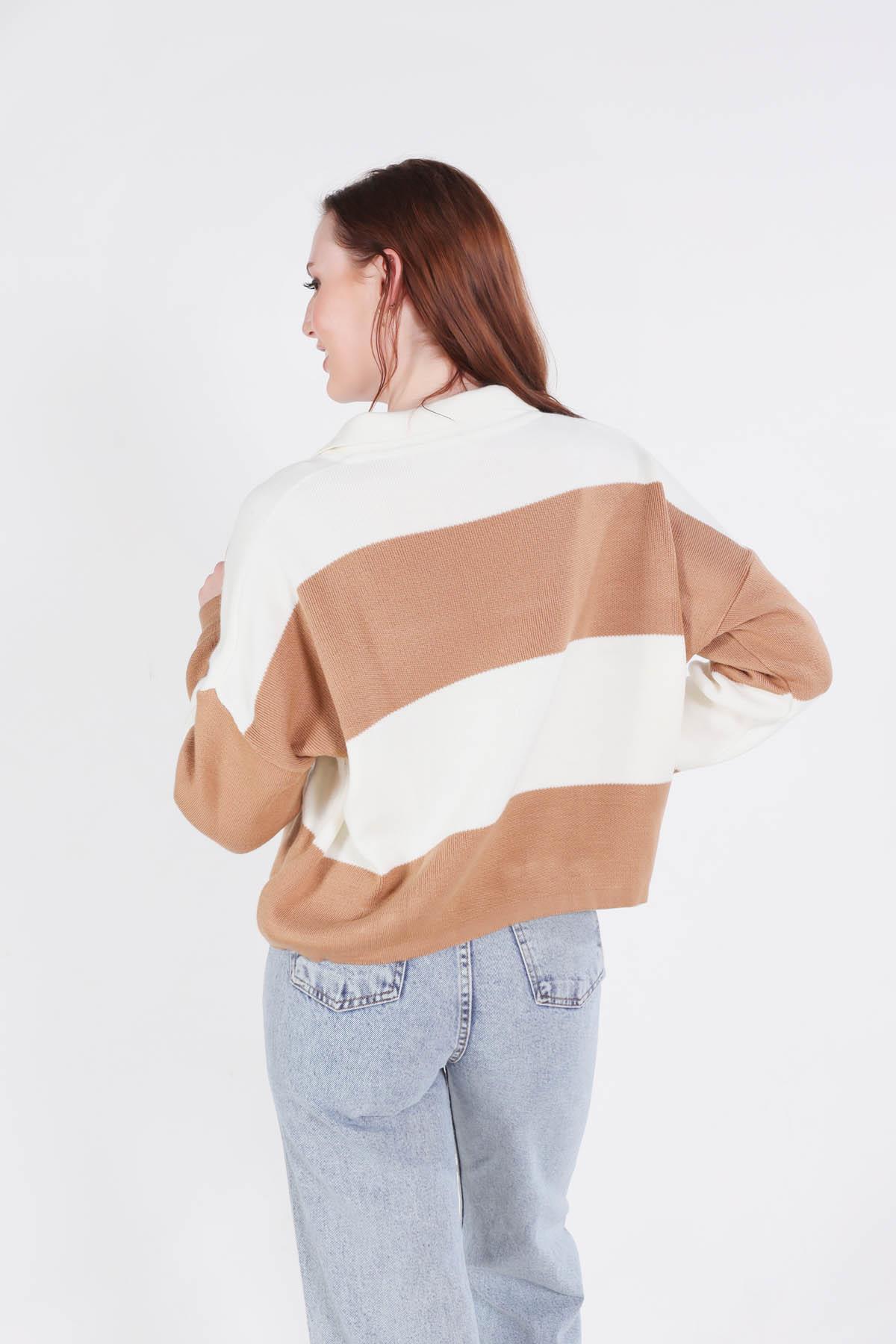 Bisküvi Çizgili Polo Yaka Kazak 6014 - 4