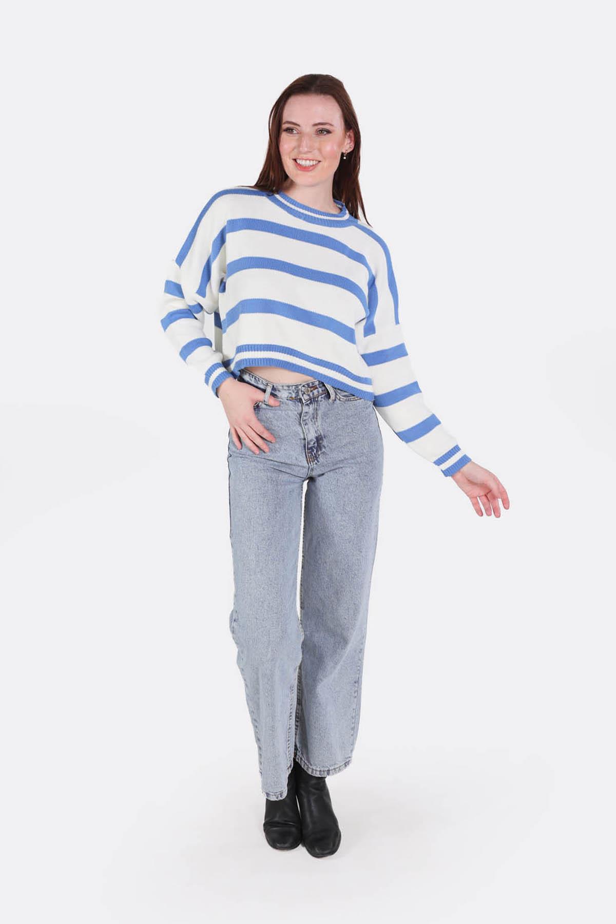 6016 Bisiklet Yaka Kazak Saks - 1