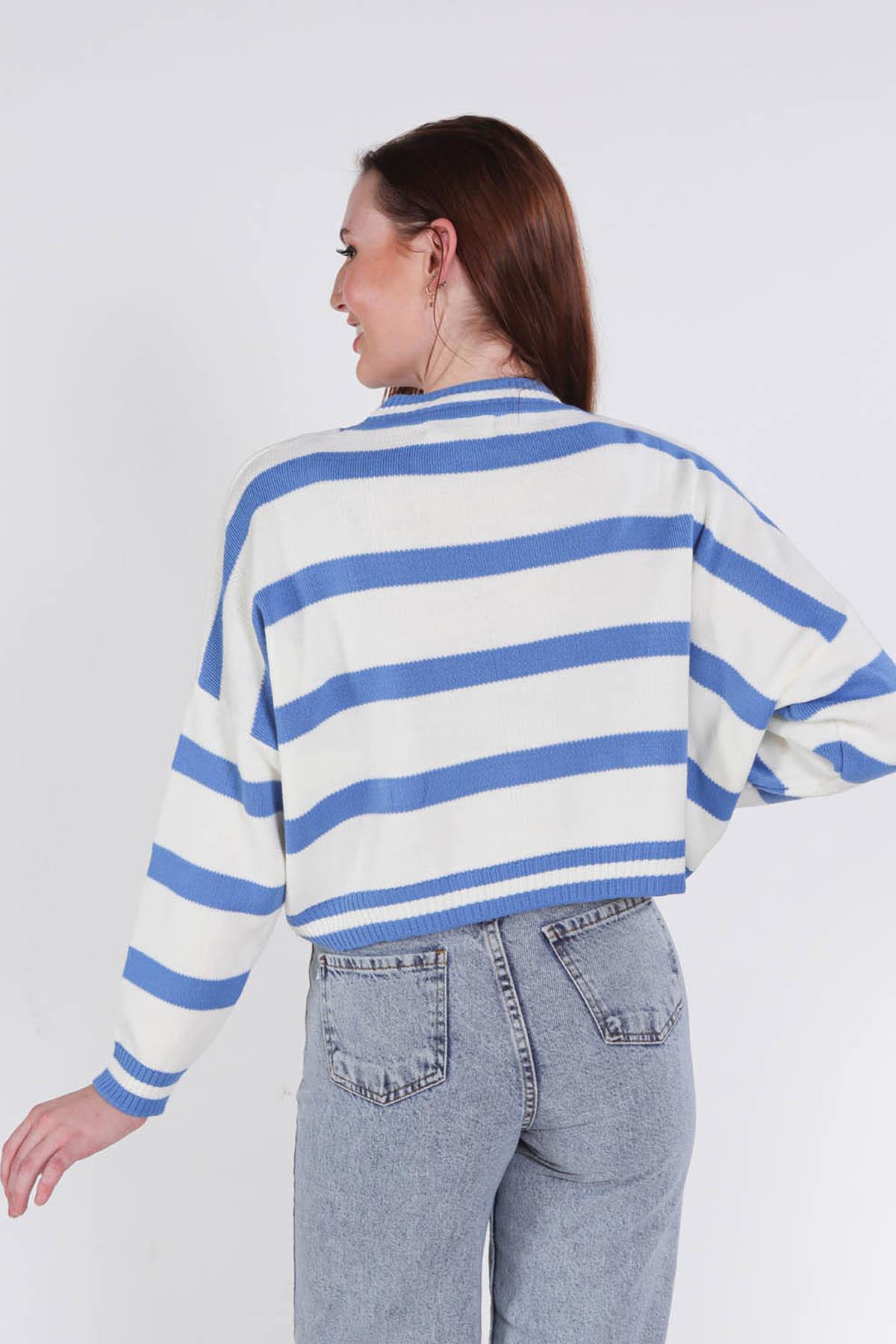 6016 Bisiklet Yaka Kazak Saks - 3