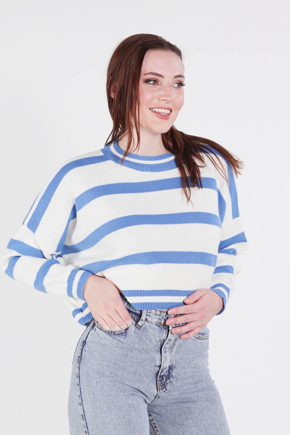 6016 Bisiklet Yaka Kazak Saks - 4