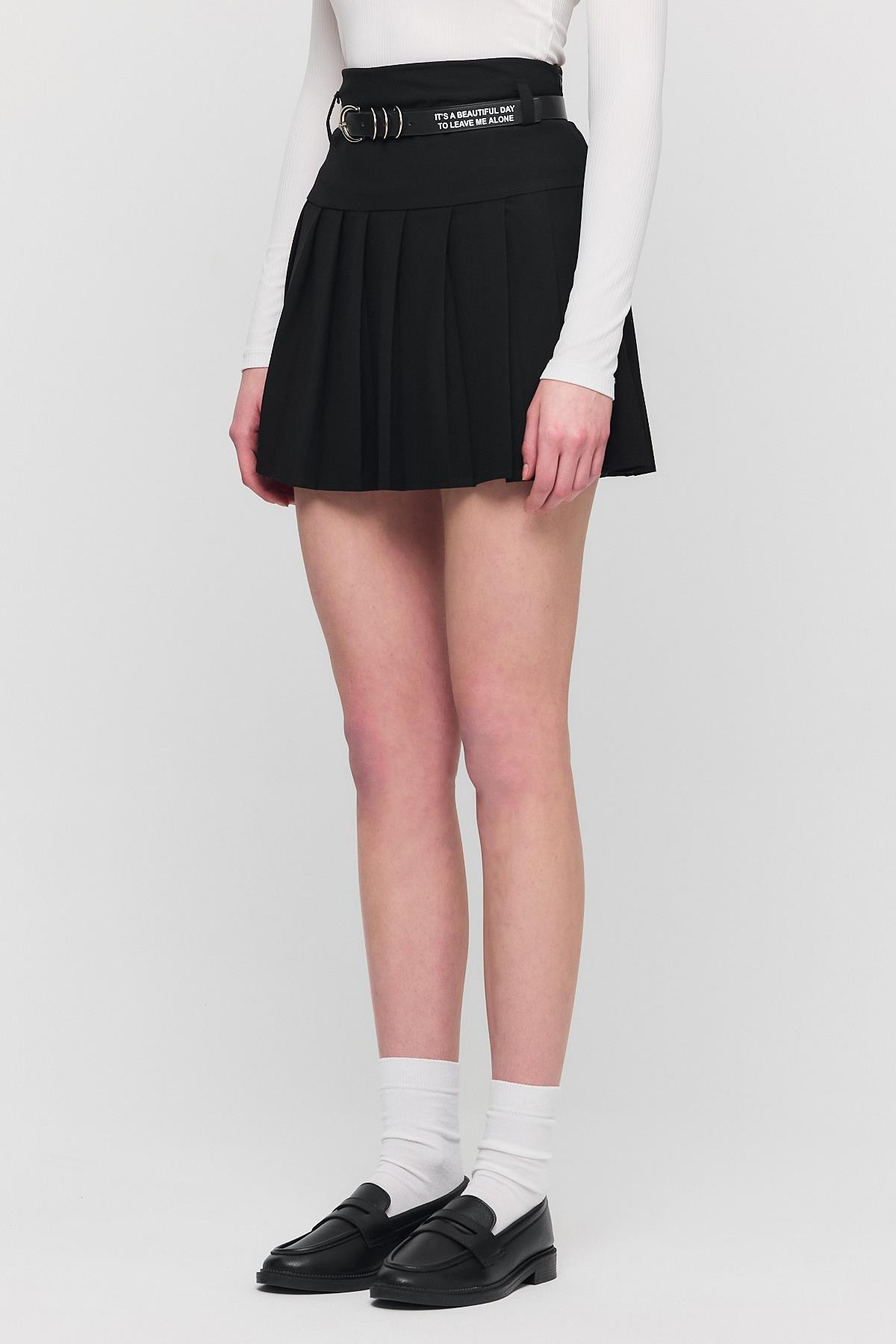 Siyah Yazı Kemerli Şortlu Etek 6024 - 6