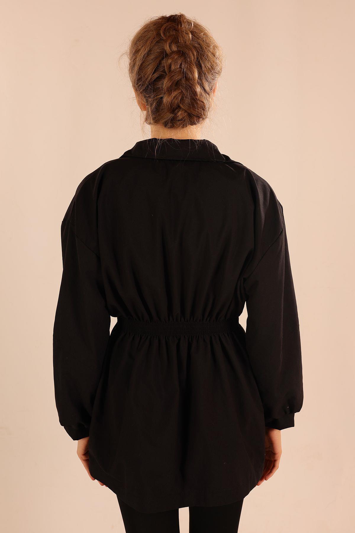 60348 Kemer Detay Trençkot Siyah - 5