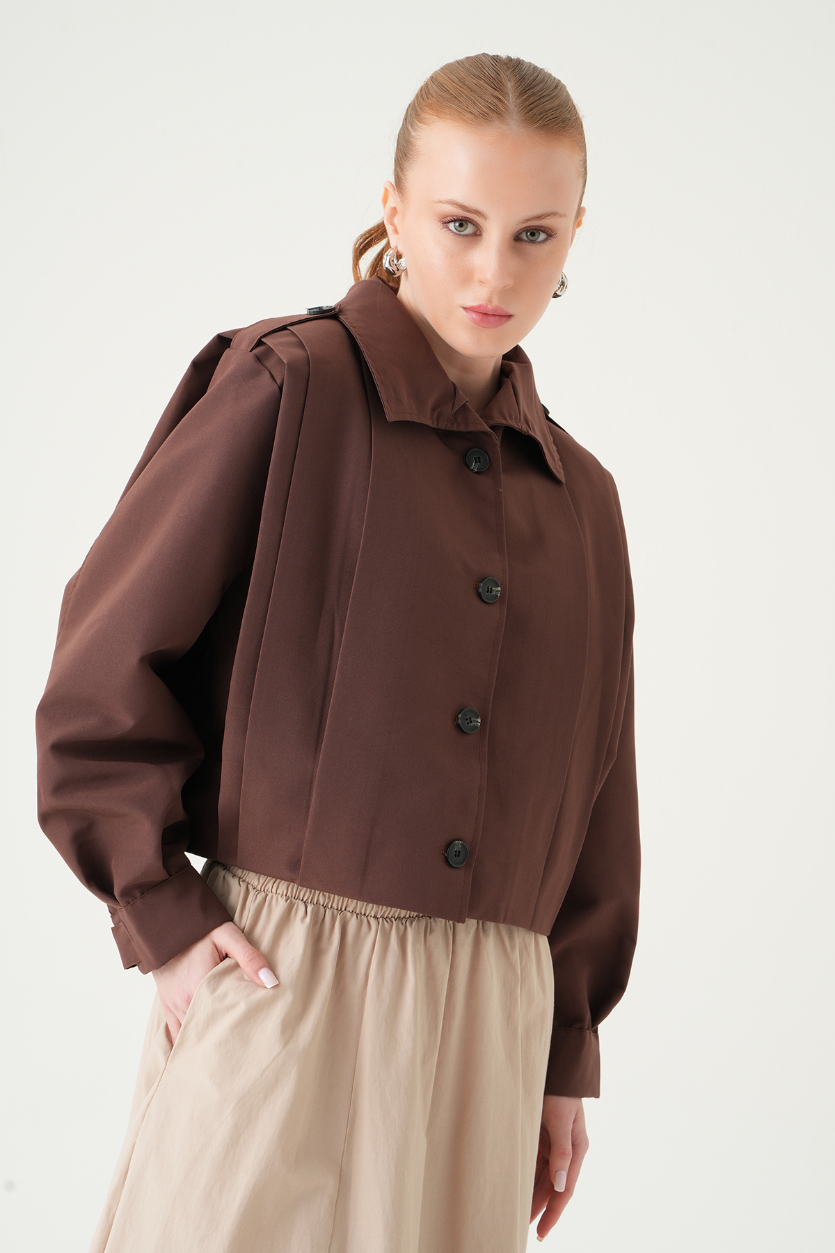 Kahve Düğmeli Uzun Kol Ceket 60530 - 2