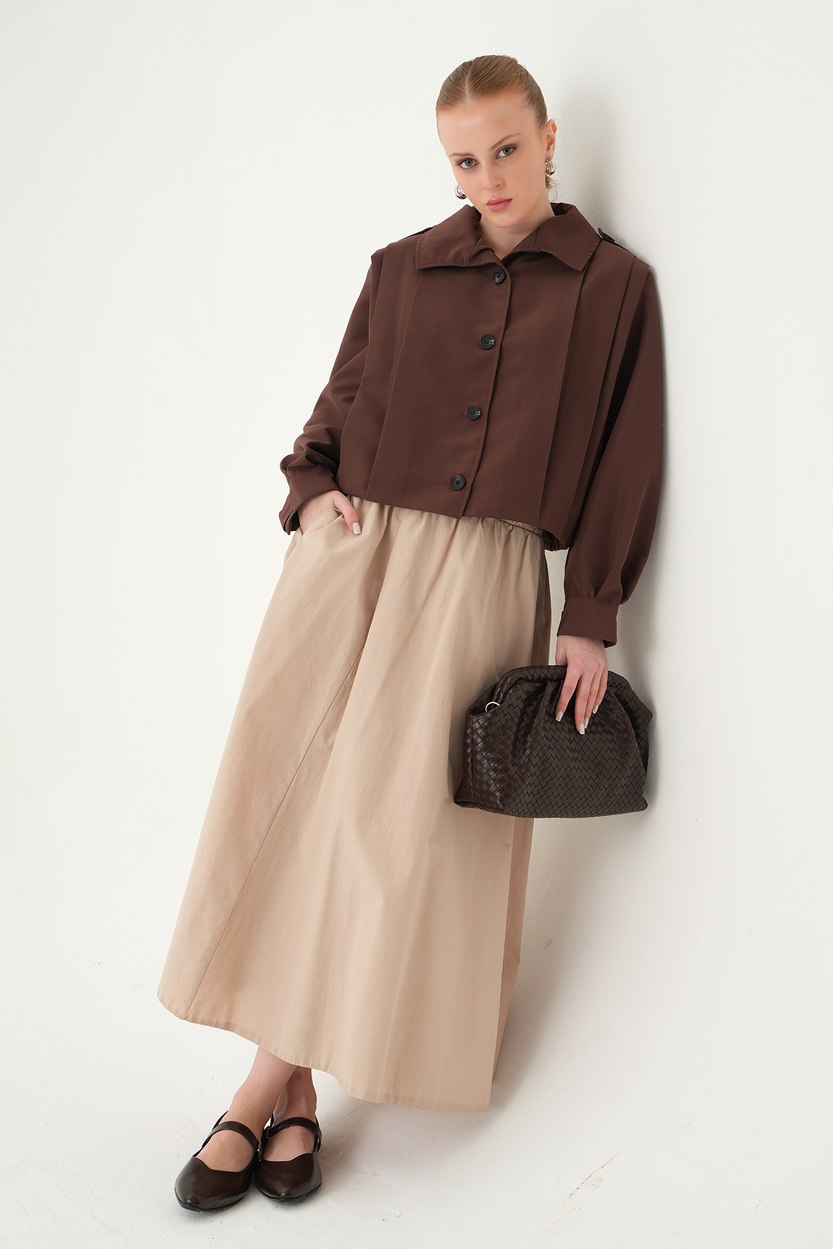 Kahve Düğmeli Uzun Kol Ceket 60530 - 3