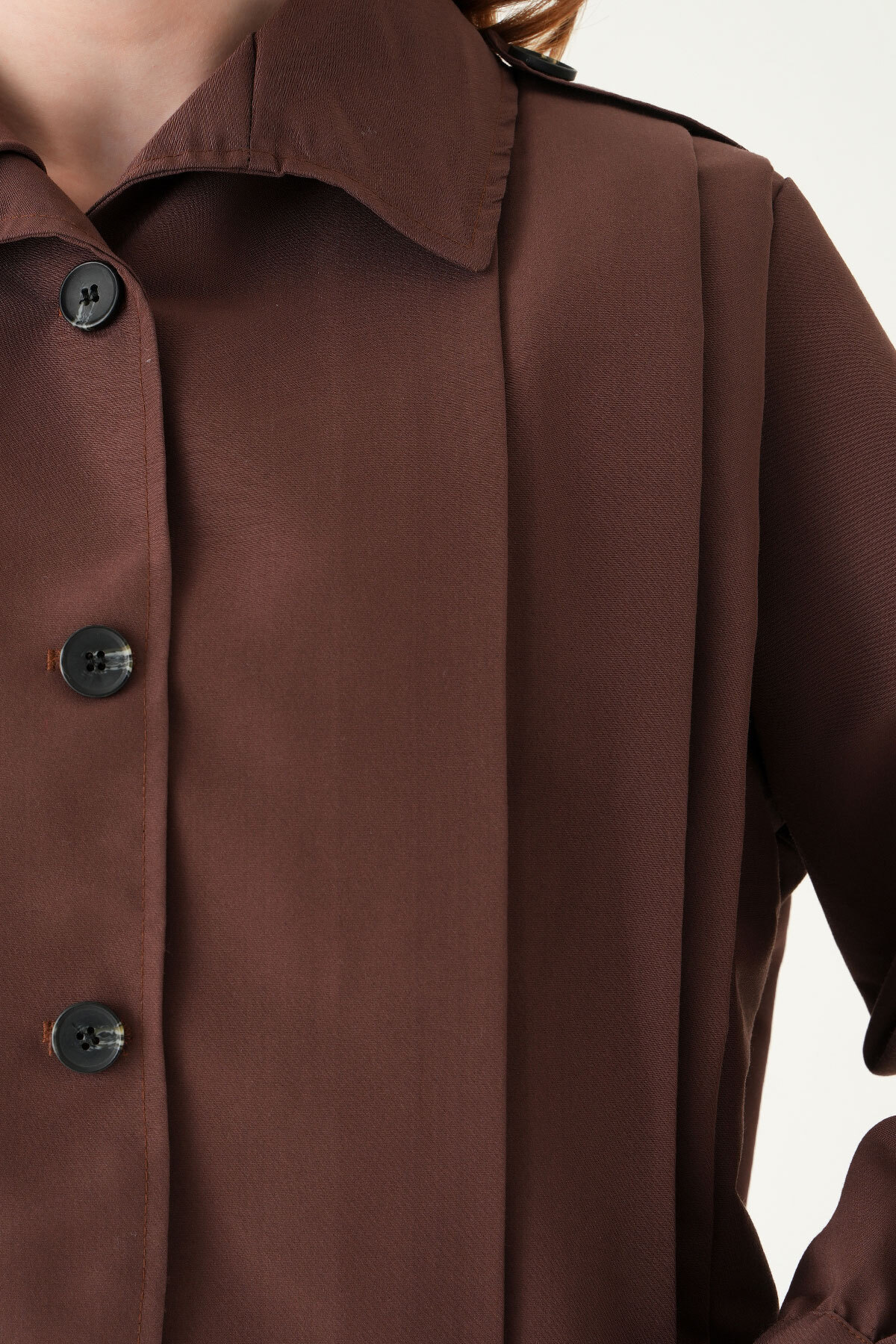 Kahve Düğmeli Uzun Kol Ceket 60530 - 4