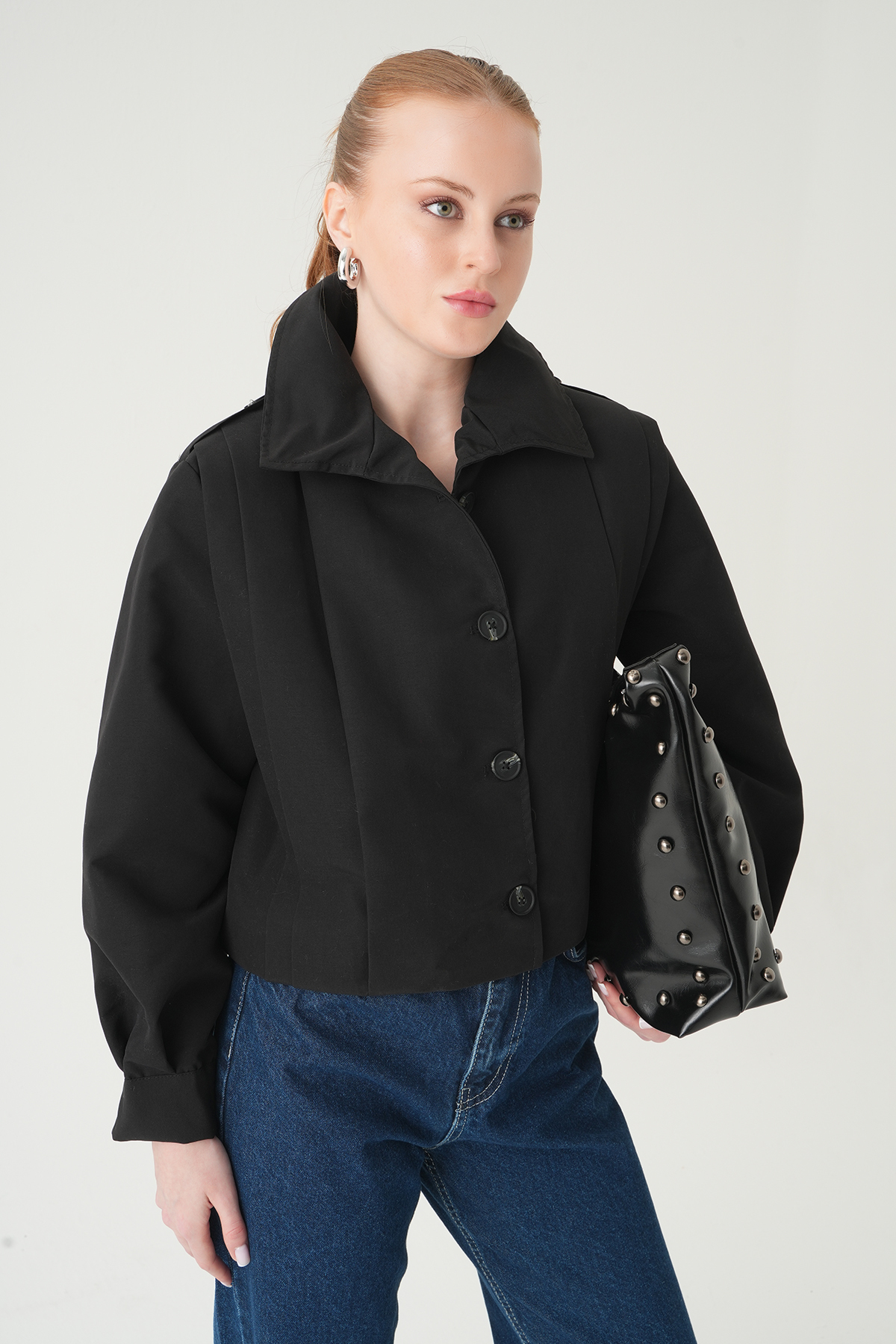 Siyah Düğmeli Uzun Kol Ceket 60530 - 6