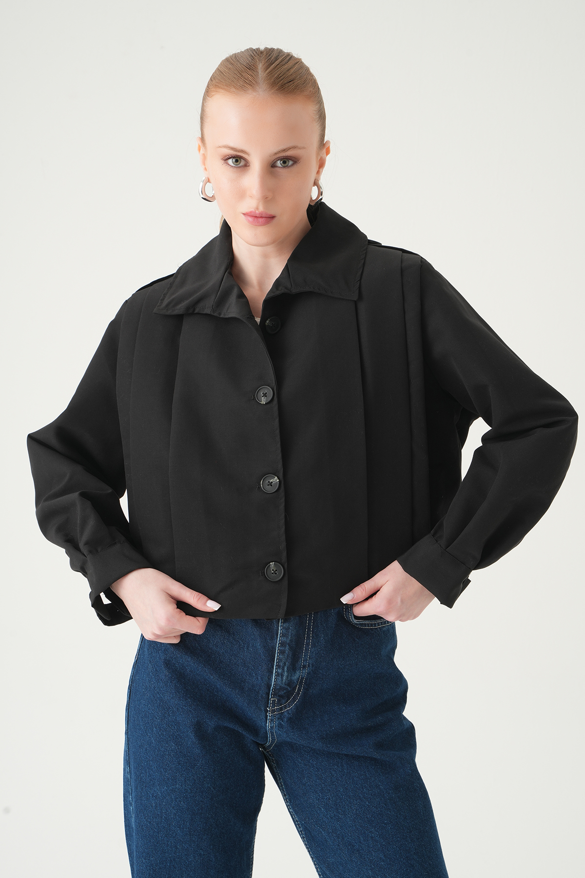 Siyah Düğmeli Uzun Kol Ceket 60530 - 7