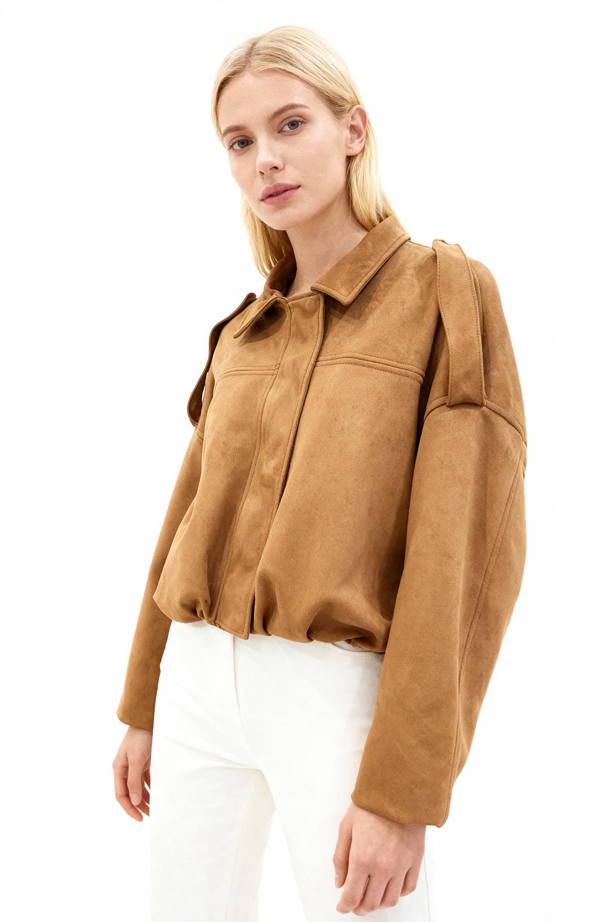 60538 Bel Lastikli Süet Ceket Taba - 1