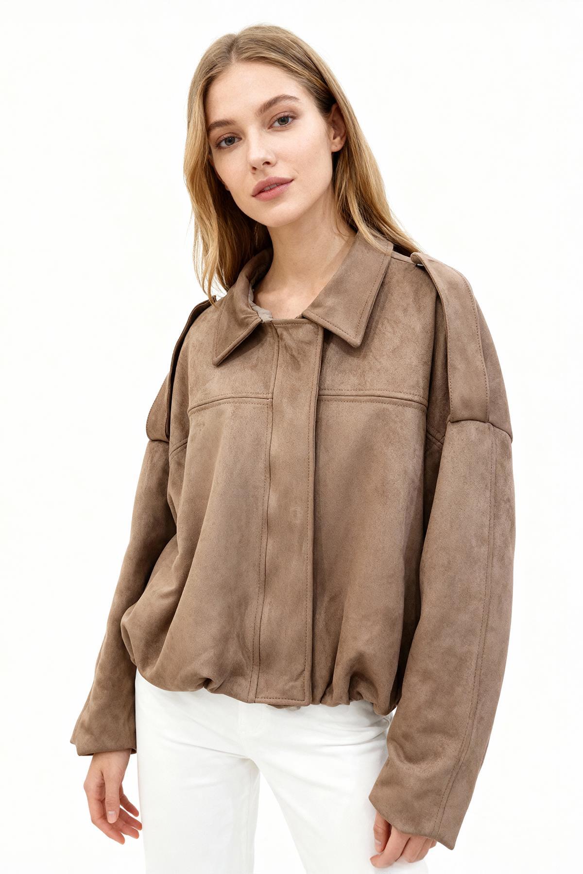 60538 Bel Lastikli Süet Ceket Vizon - RAYS