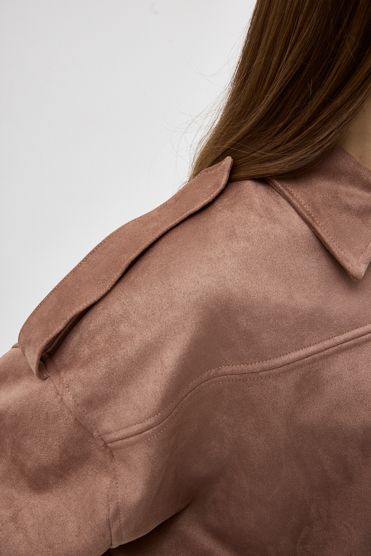 Vizon Süet Görünümlü Bel Lastikli Gömlek Yaka Kadın Ceket 60538 - 4