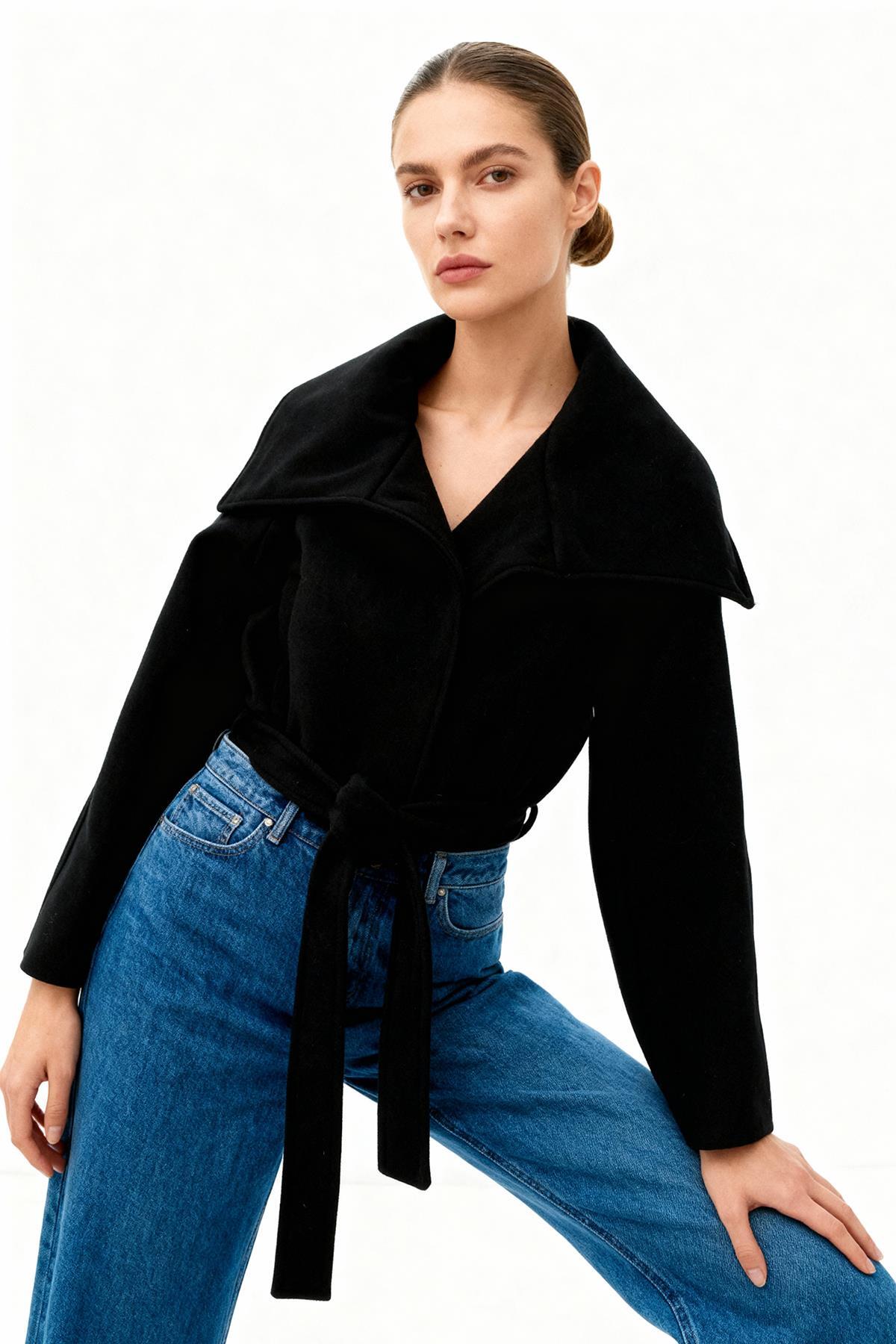 60566 Bel Bağlamalı Kaban Siyah - RAYS