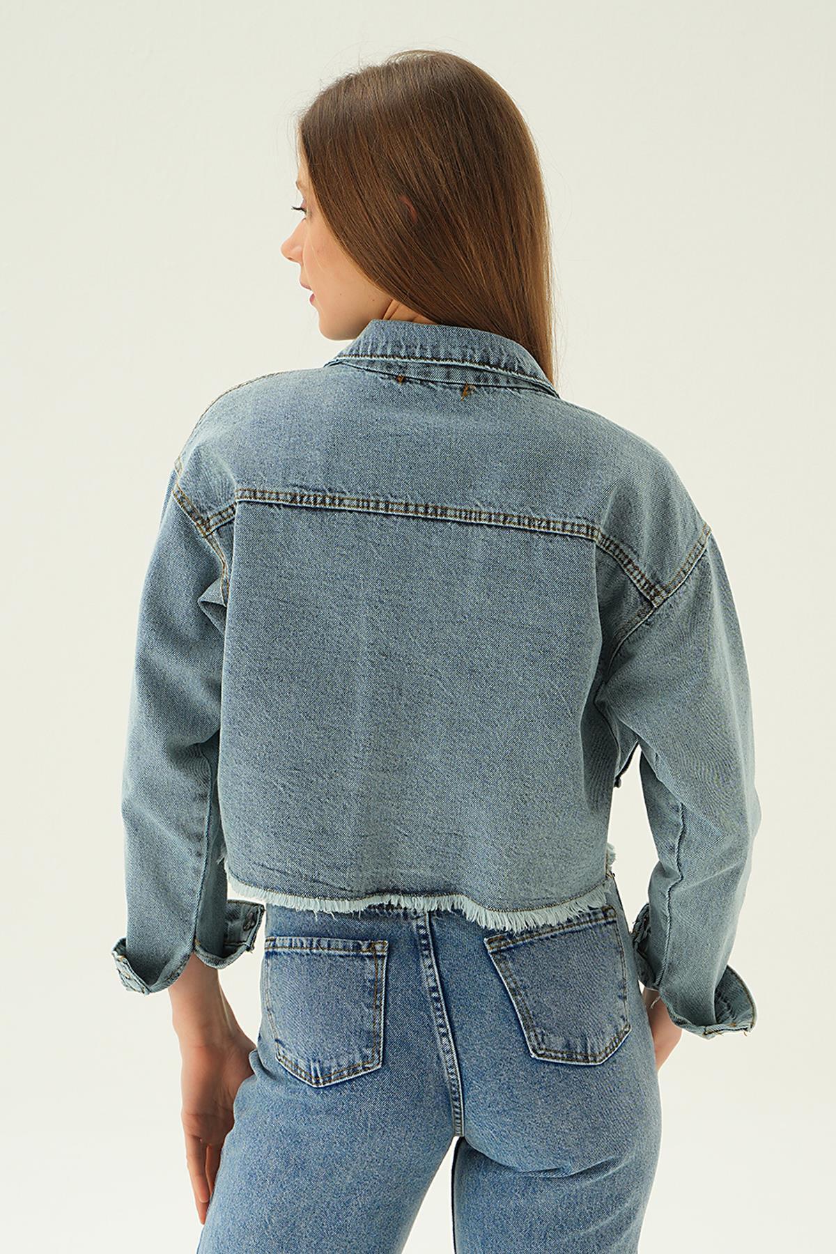 Buz Çift Cep Kısa Kot Ceket 6067 - 4