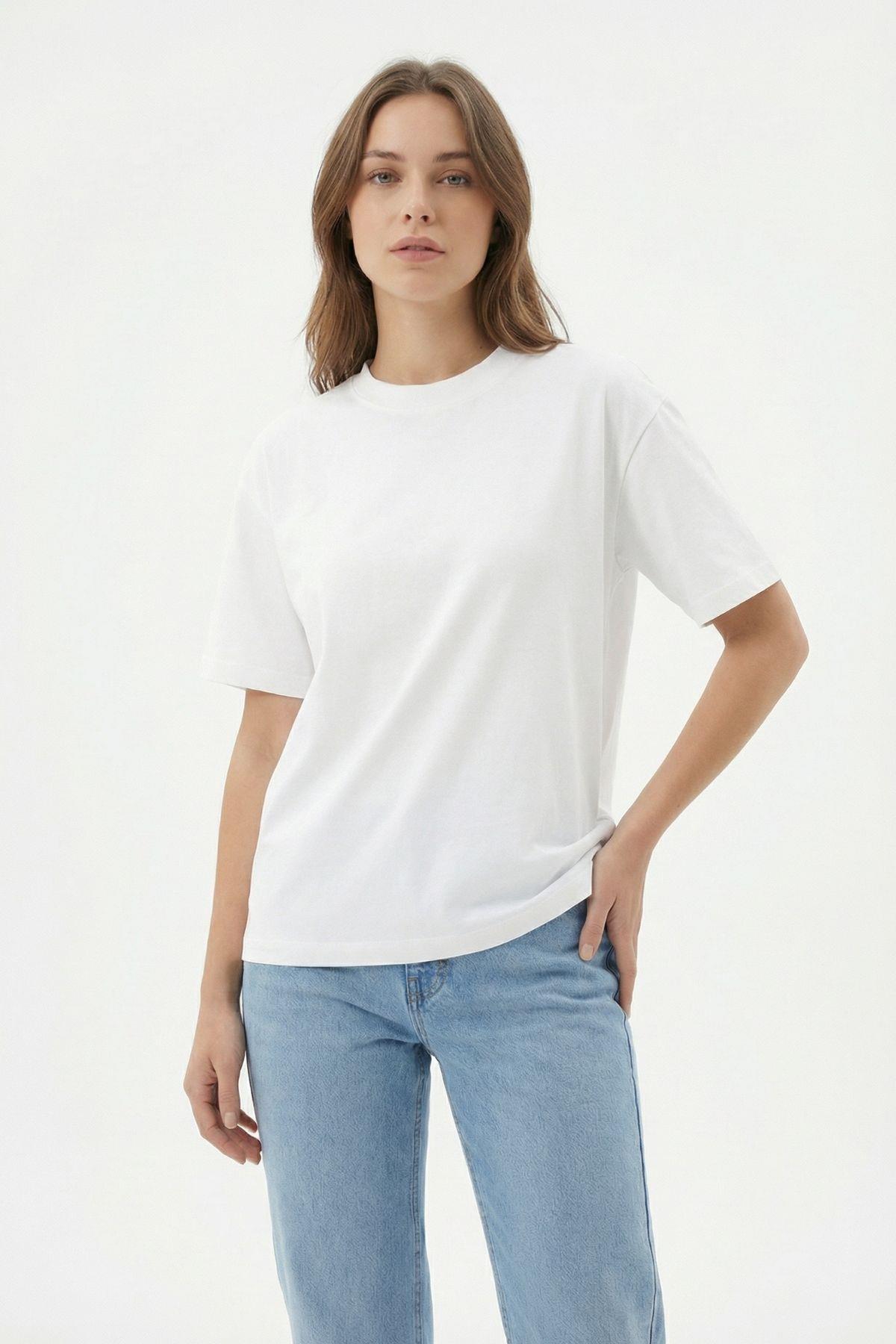 6109 Bisiklet Yaka Kısa Kol Tişört Ekru 