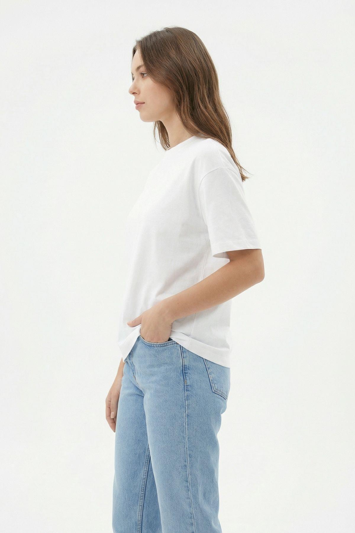 6109 Bisiklet Yaka Kısa Kol Tişört Ekru - RAYS (1)