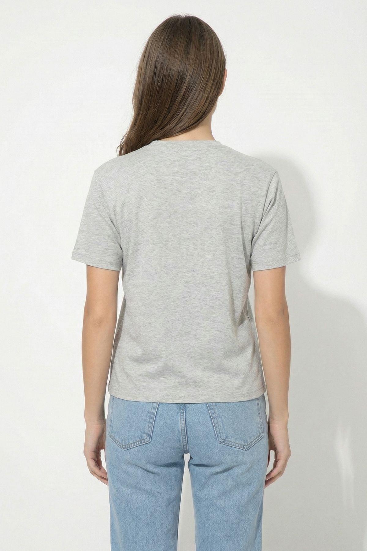 6109 Bisiklet Yaka Kısa Kol Tişört Gri - 3