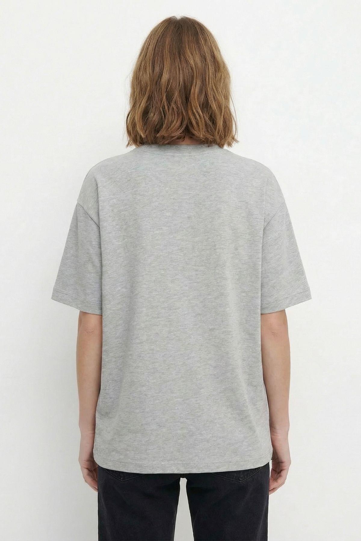 Gri Bisiklet Yaka Kısa Kol Tişört 6109 - RAYS