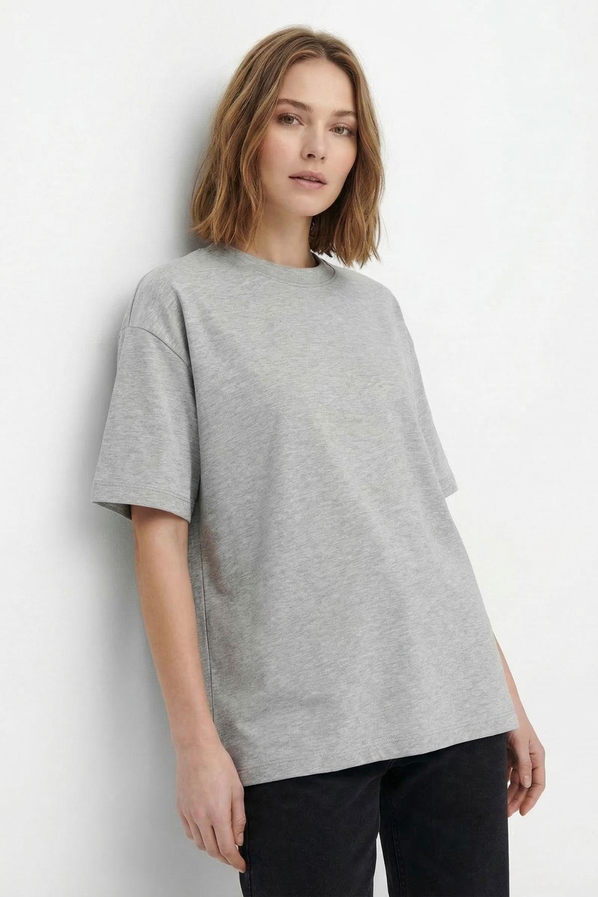 Gri Bisiklet Yaka Kısa Kol Tişört 6109 - RAYS