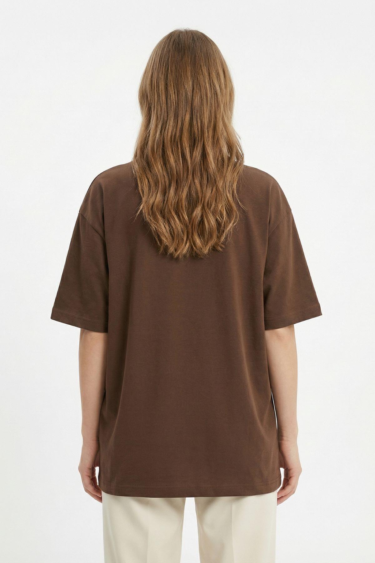 Kahve Bisiklet Yaka Kısa Kol Tişört 6109 - 3