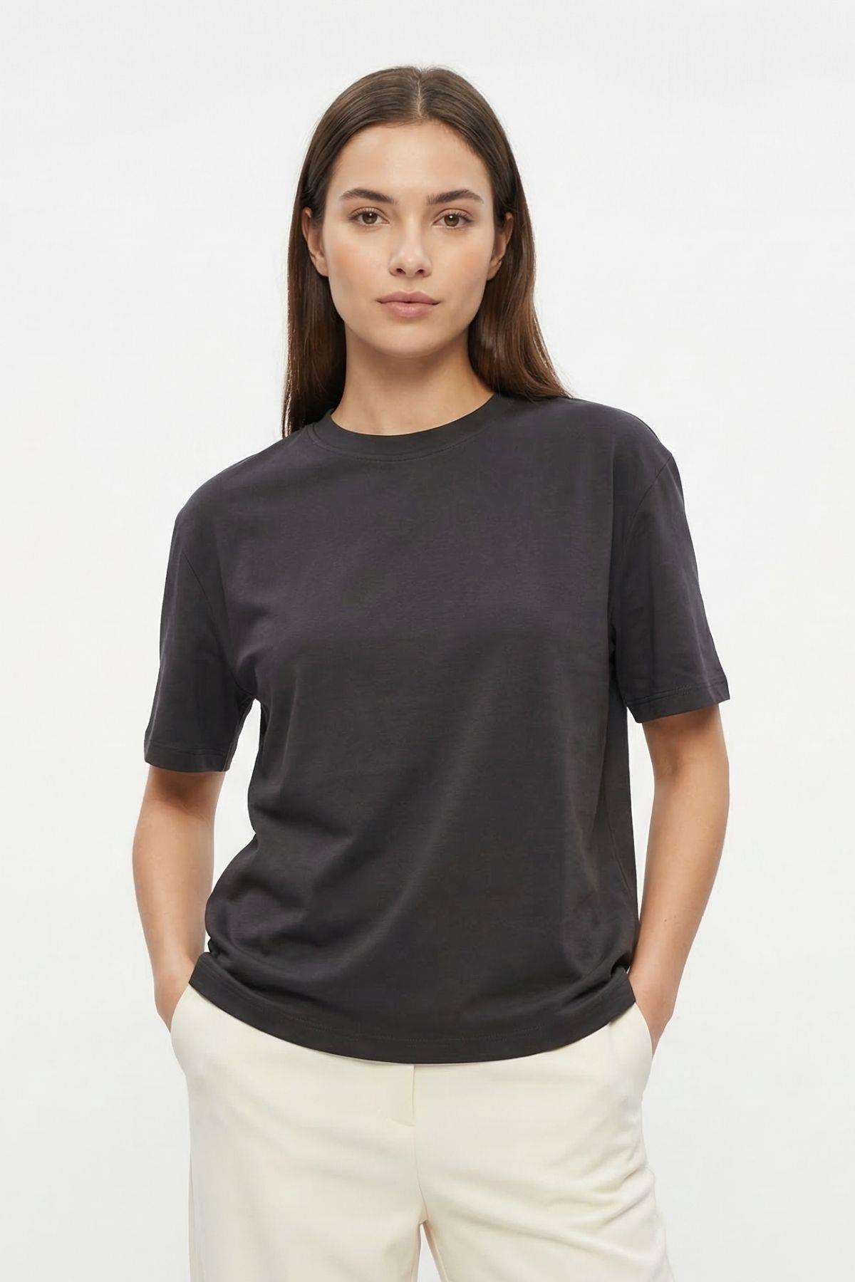 6109 Bisiklet Yaka Kısa Kol Tişört Siyah - 2