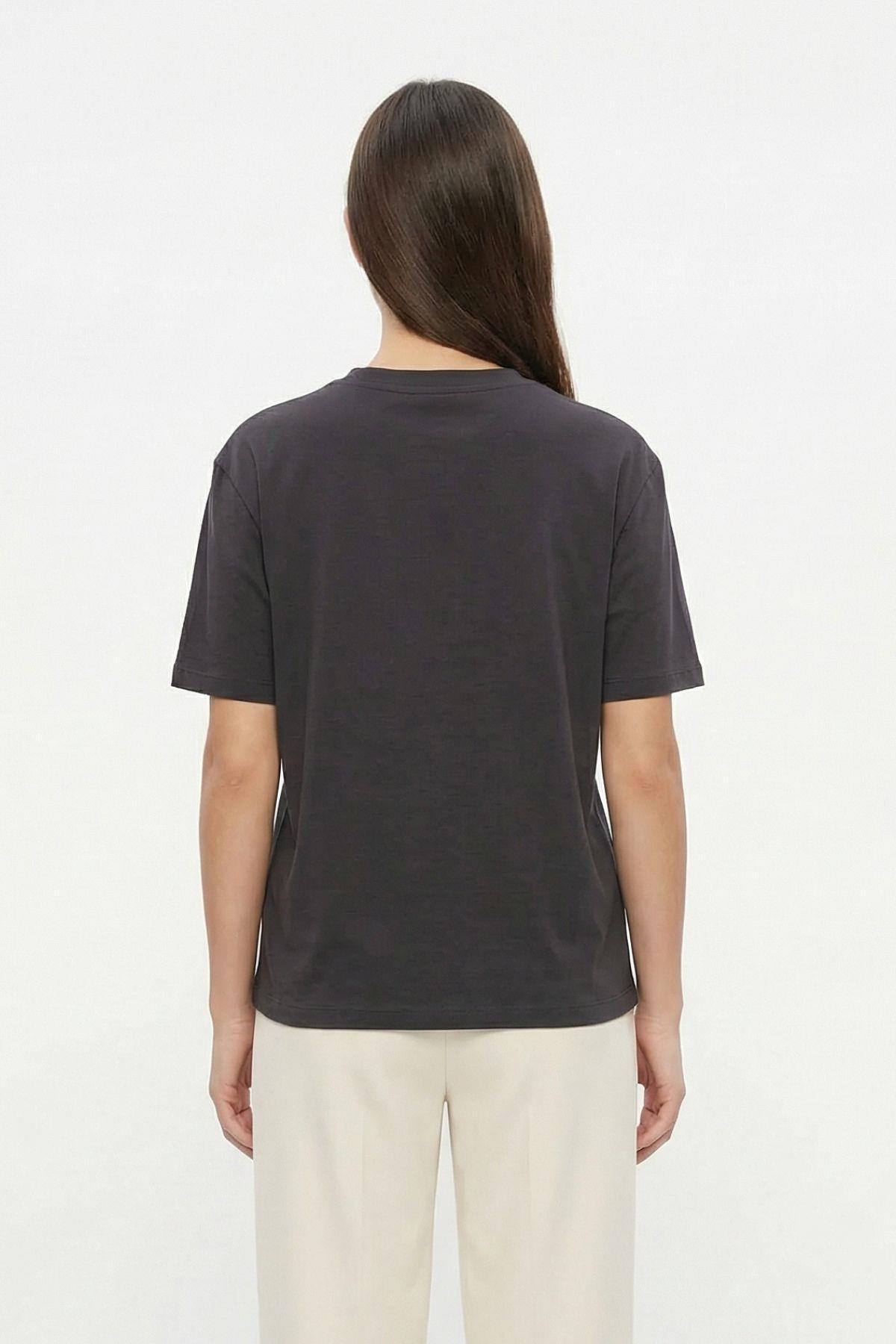 6109 Bisiklet Yaka Kısa Kol Tişört Siyah - 3