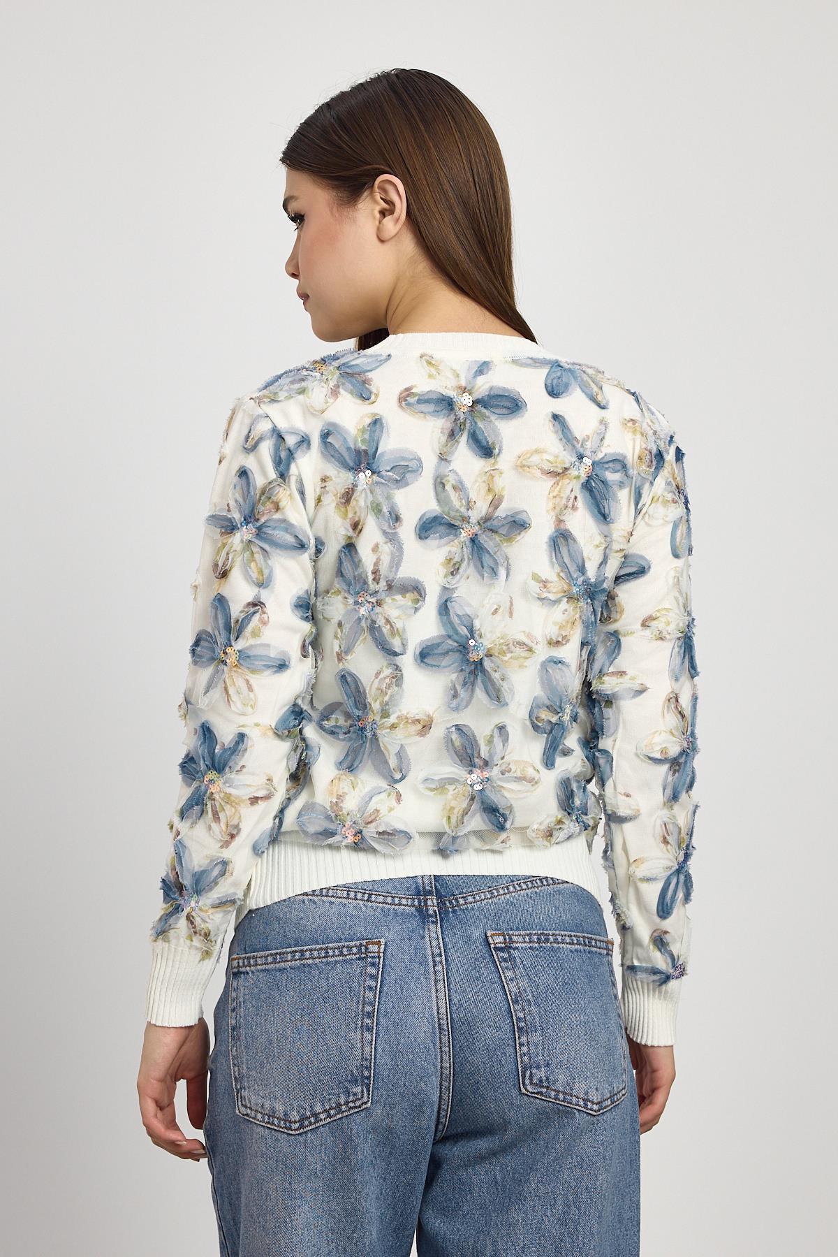 Ekru Çiçek Detay Kazak 6109 - 5