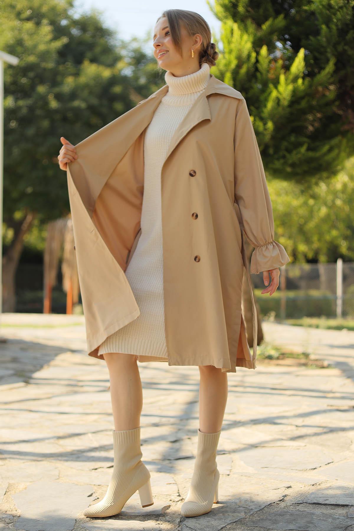 61113-1 Uzun Trenç Camel - 3