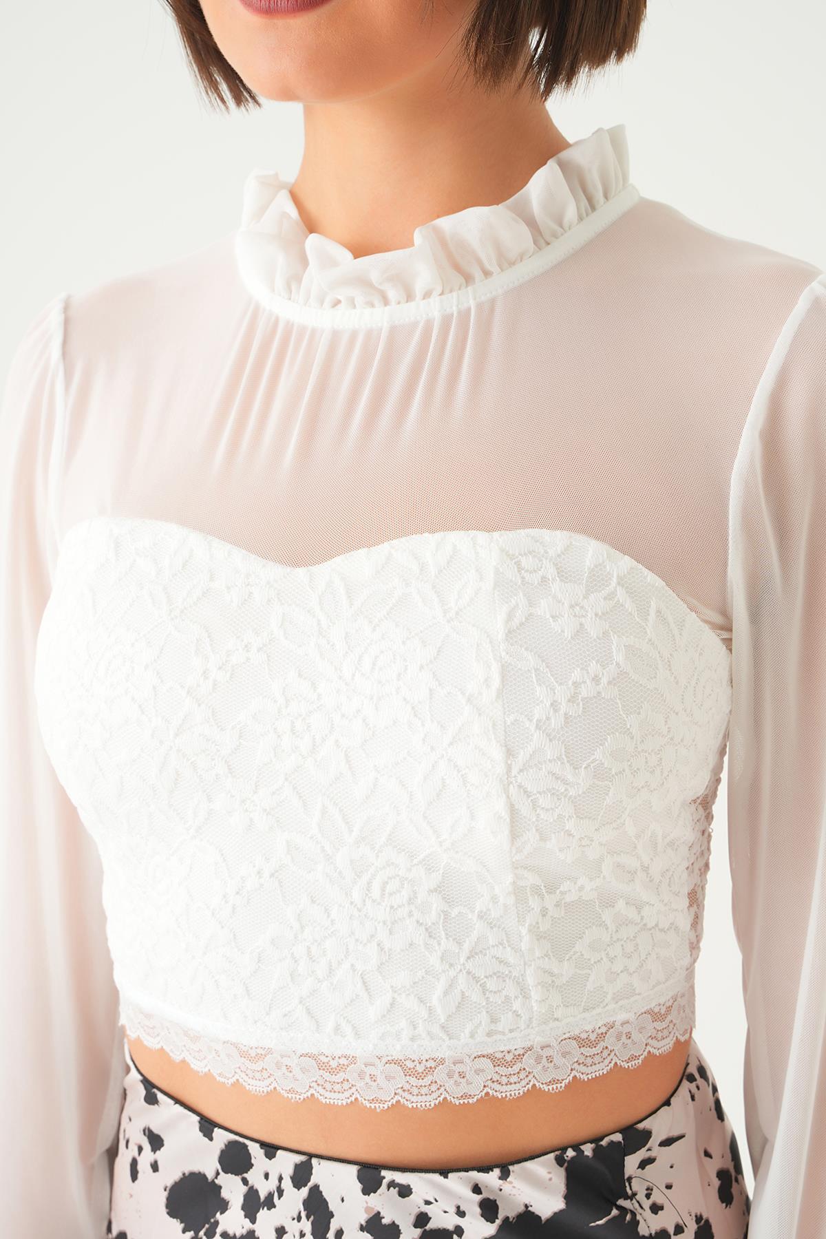 Beyaz Yaka Büzgü Detay Bluz 6116 - 5