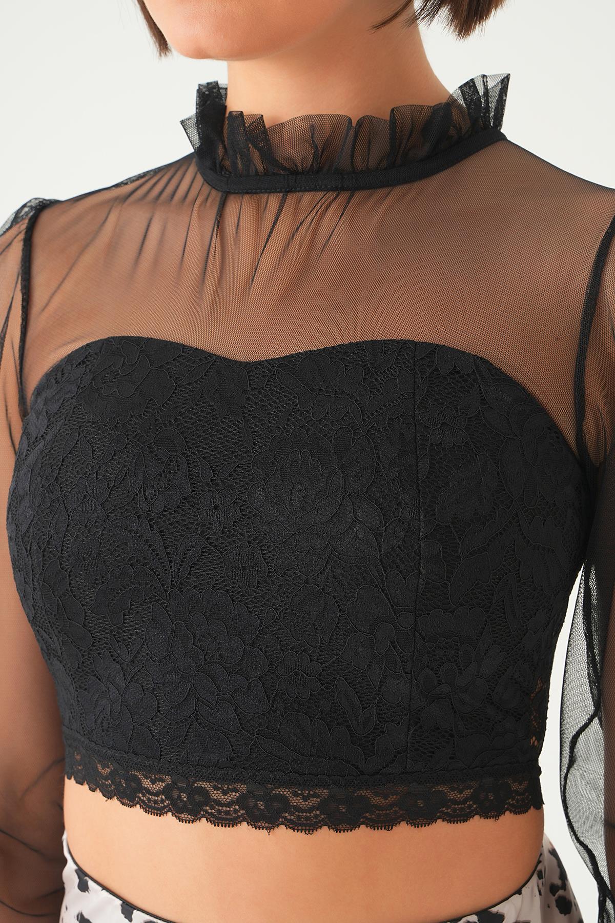 Siyah Yaka Büzgü Detay Bluz 6116 - 5