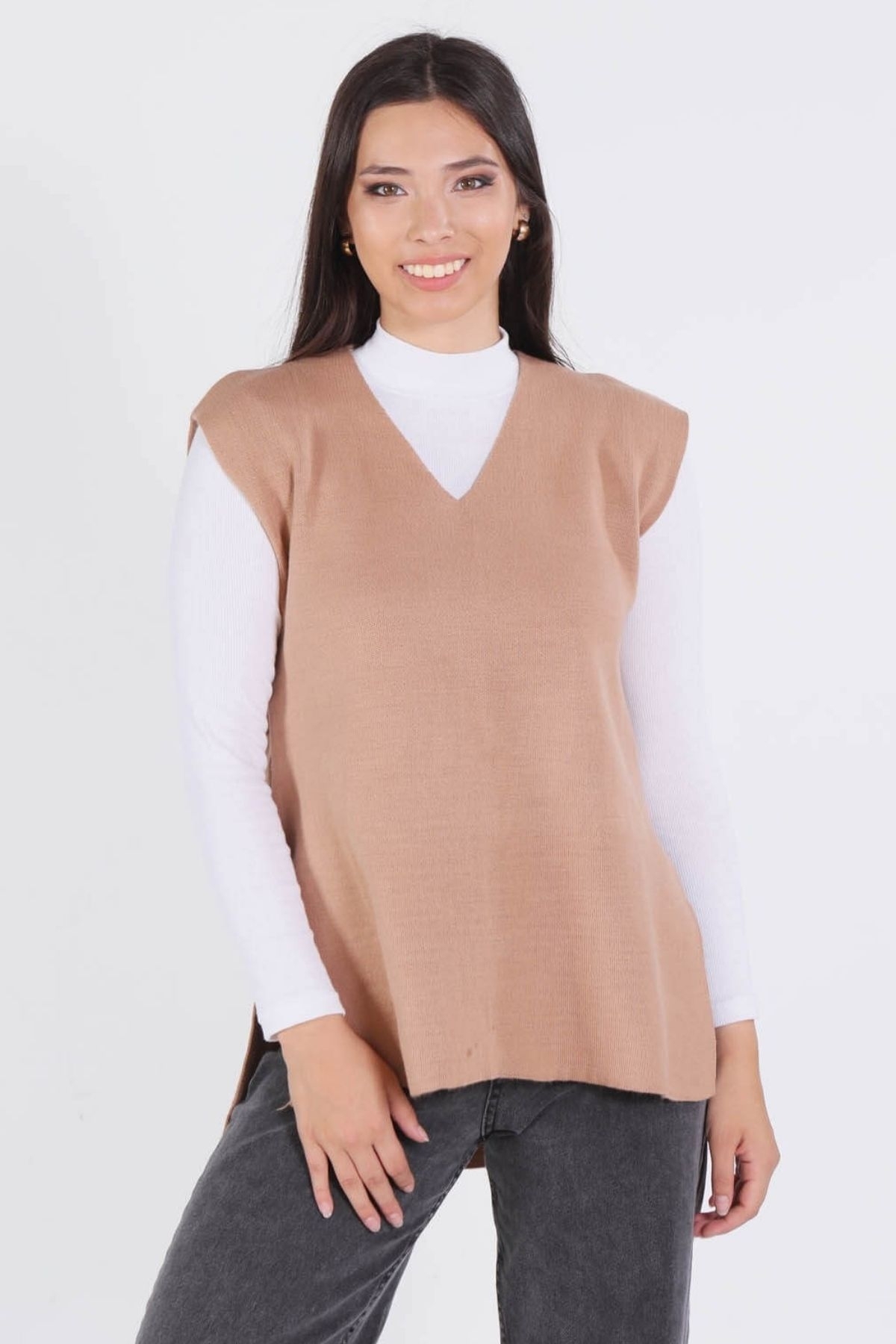 614 Bağlamalı Süveter Camel - 3