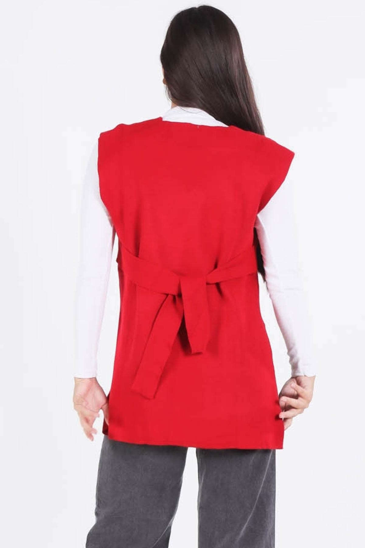 614 Bağlamalı Süveter Kırmızı - 2