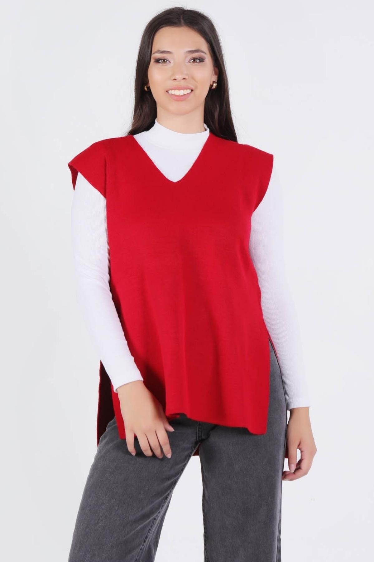 Kırmızı Bağlamalı Süveter 614 - 1