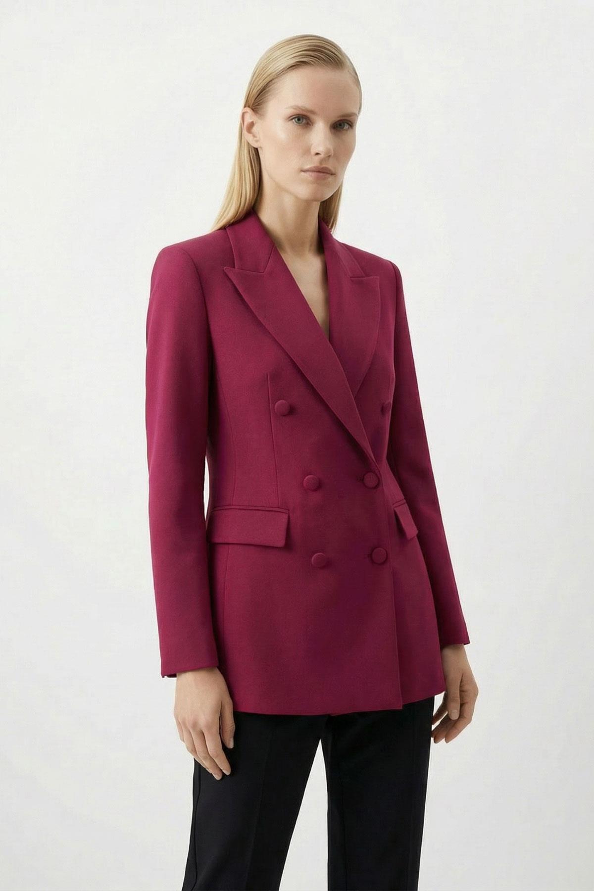 6212 Düğmeli Cepli Ceket Bordo - RAYS