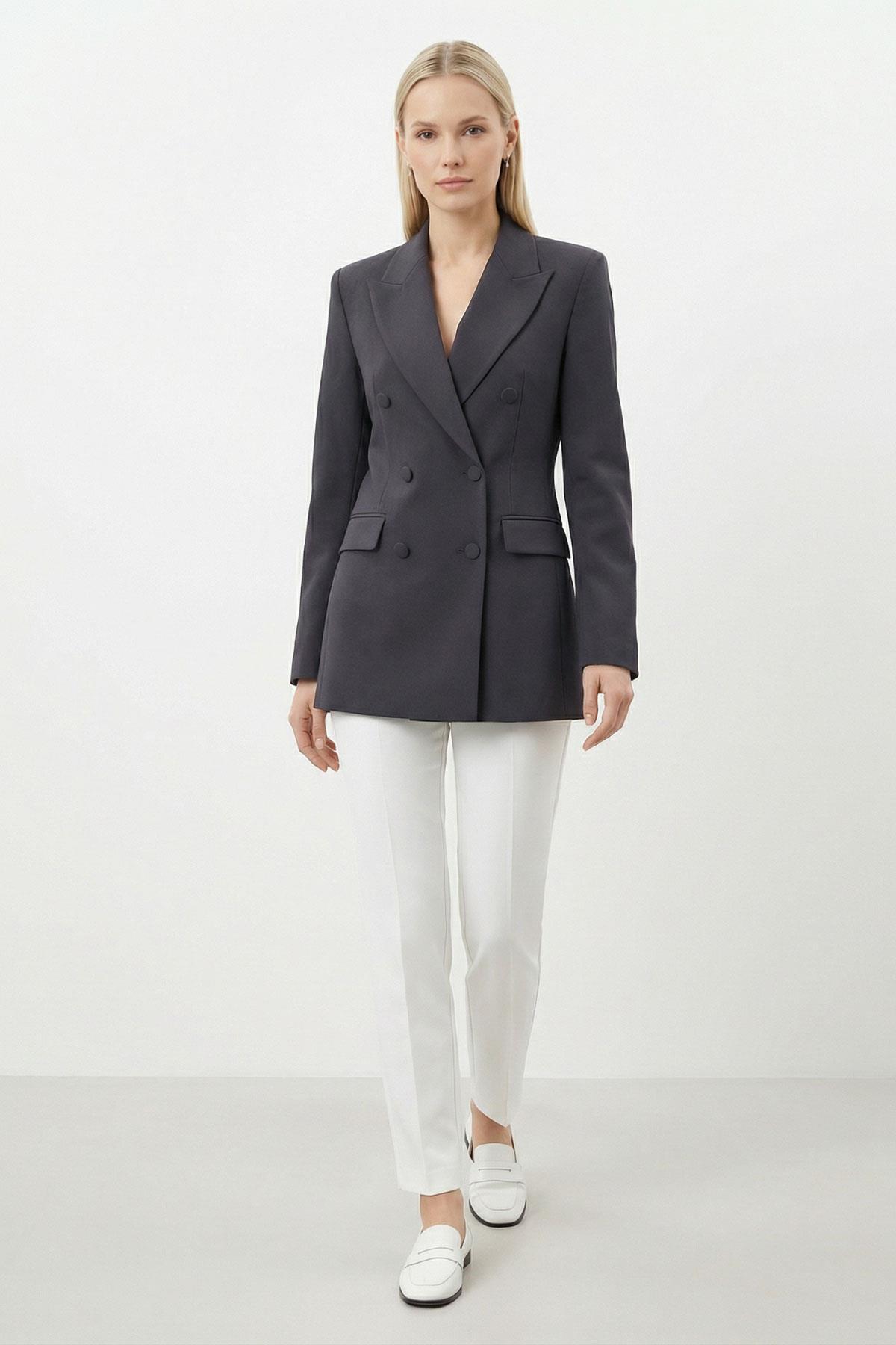 6212 Düğmeli Cepli Ceket Siyah - 2