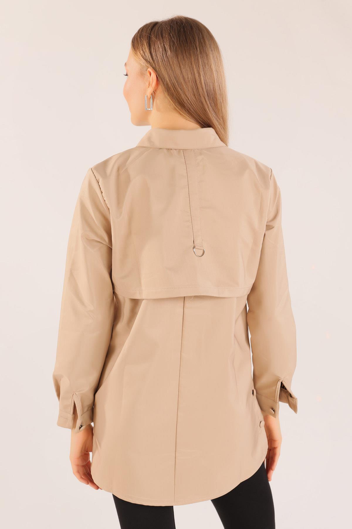 6265 Cep Detay Düğmeli Trençkot Taş - 5