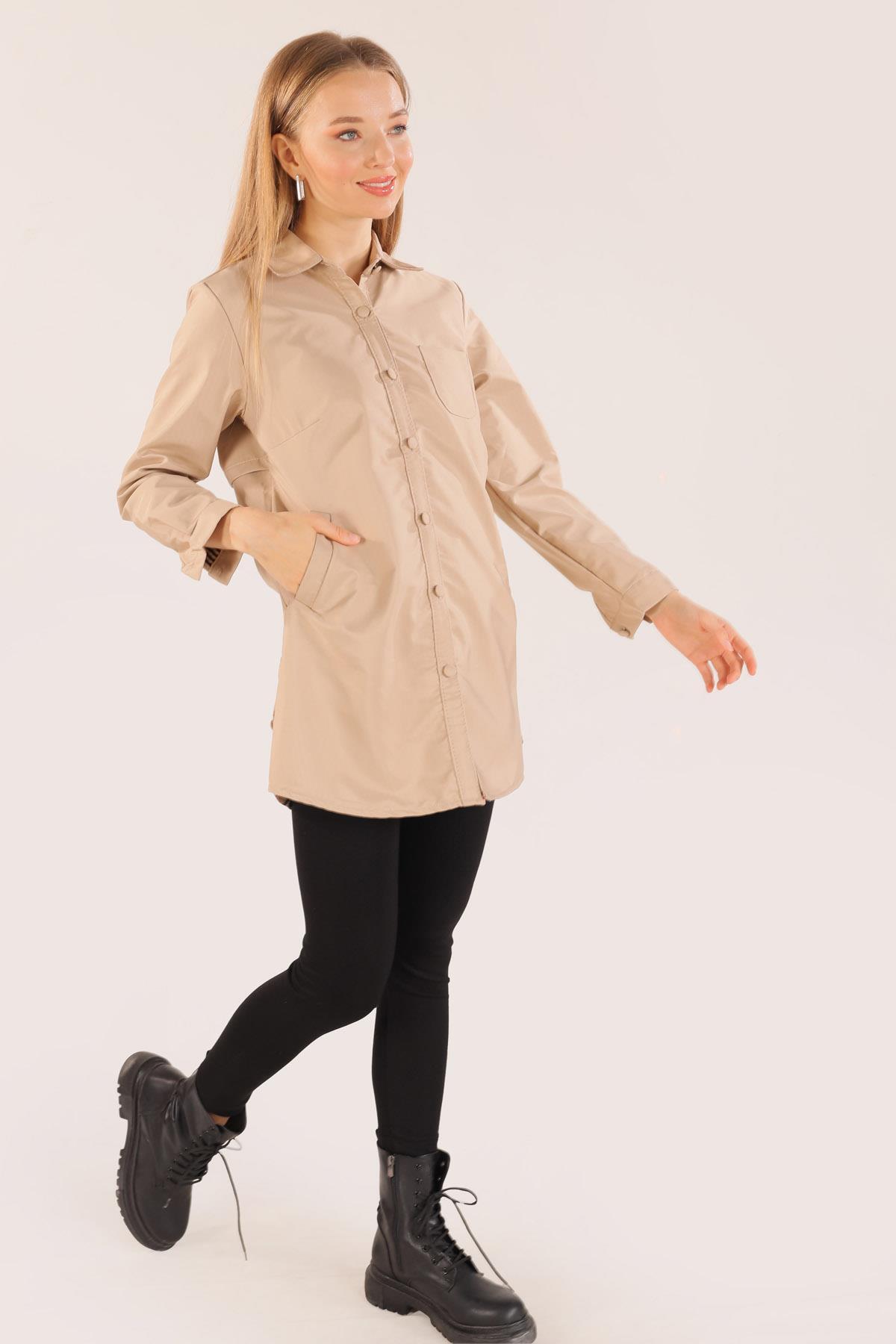 Taş Cep Detay Düğmeli Trençkot 6265 - 2