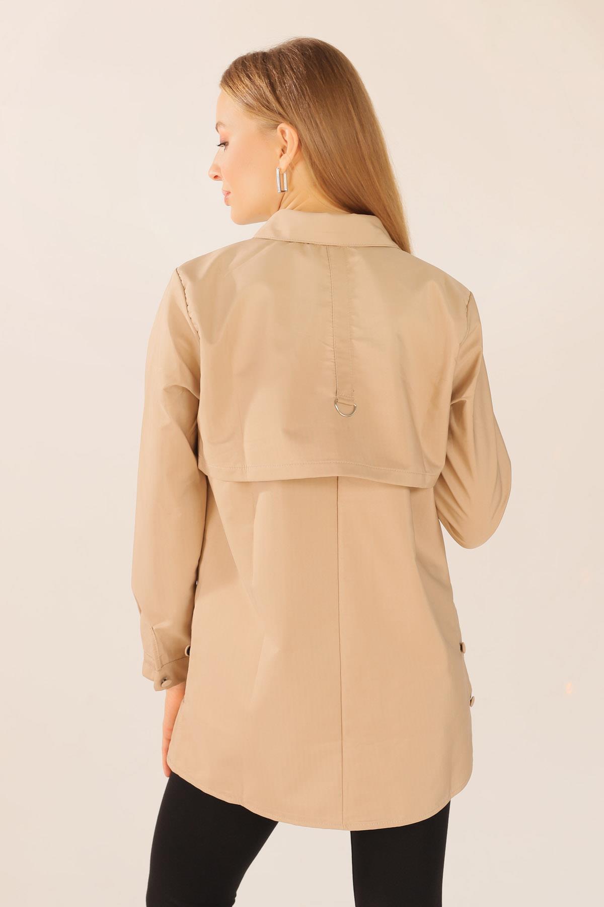 Taş Cep Detay Düğmeli Trençkot 6265 - 6