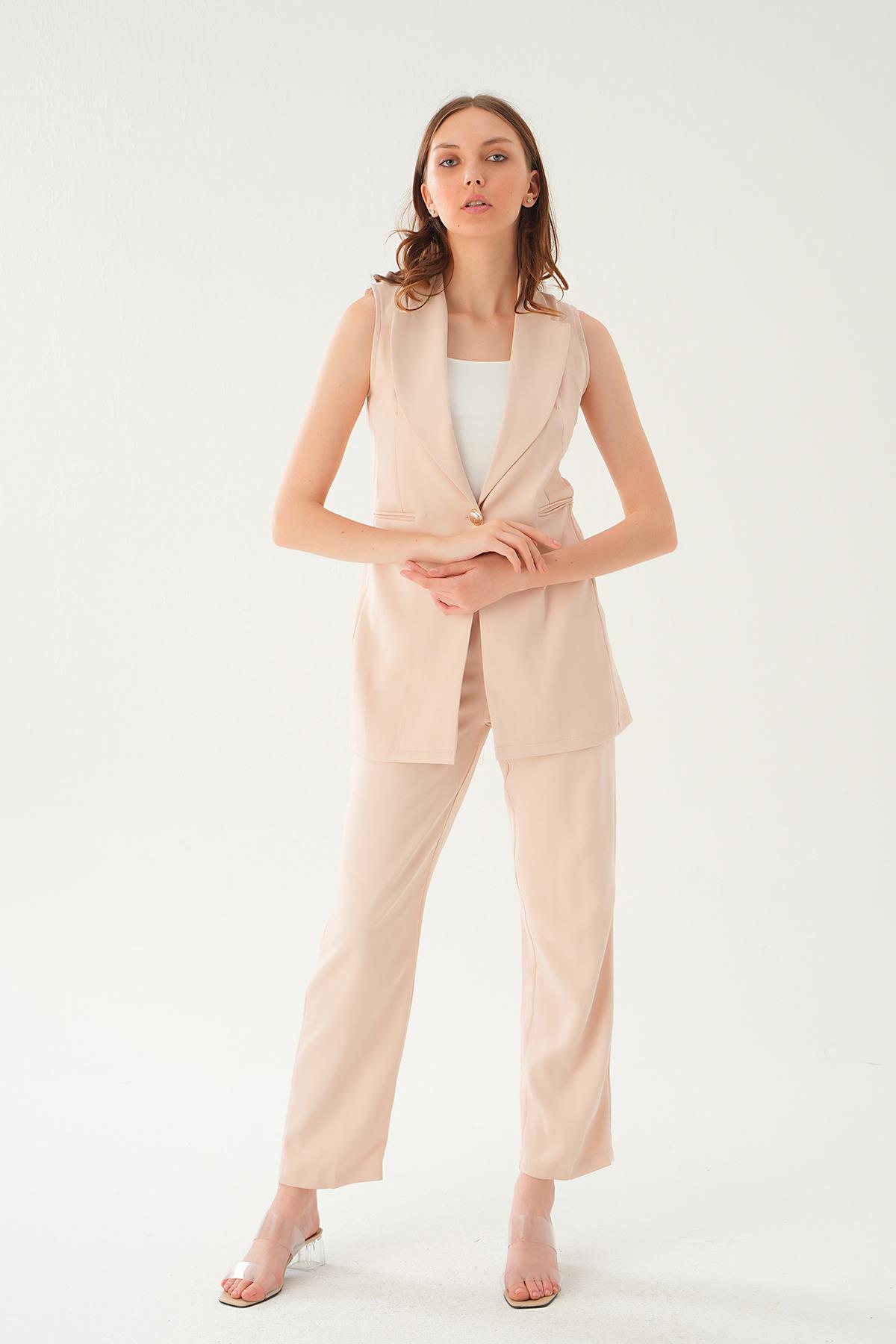 Bej Cep Detay Pantolon Takım 6303 