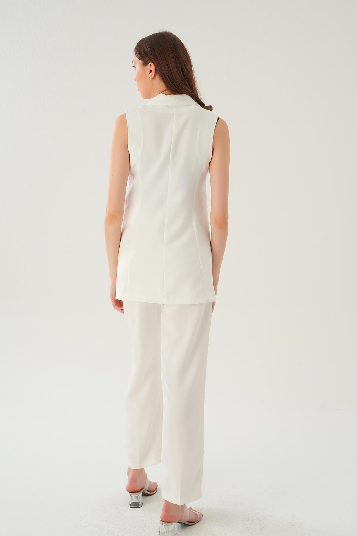 Beyaz Cep Detay Pantolon Takım 6303 - 4