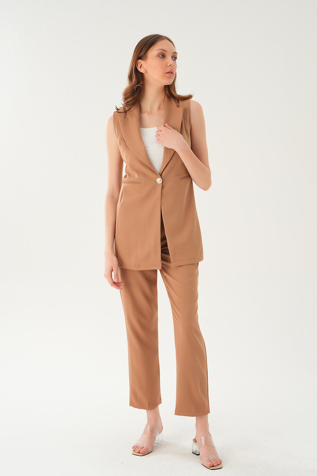 6303 Cep detay pantolon takım Taba - RAYS