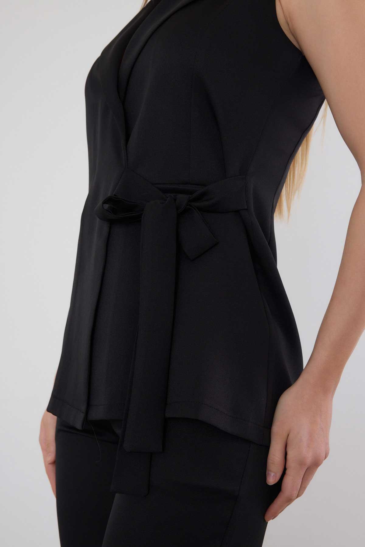 6307 Bağlama Detay Pantolon Takım Siyah - 4