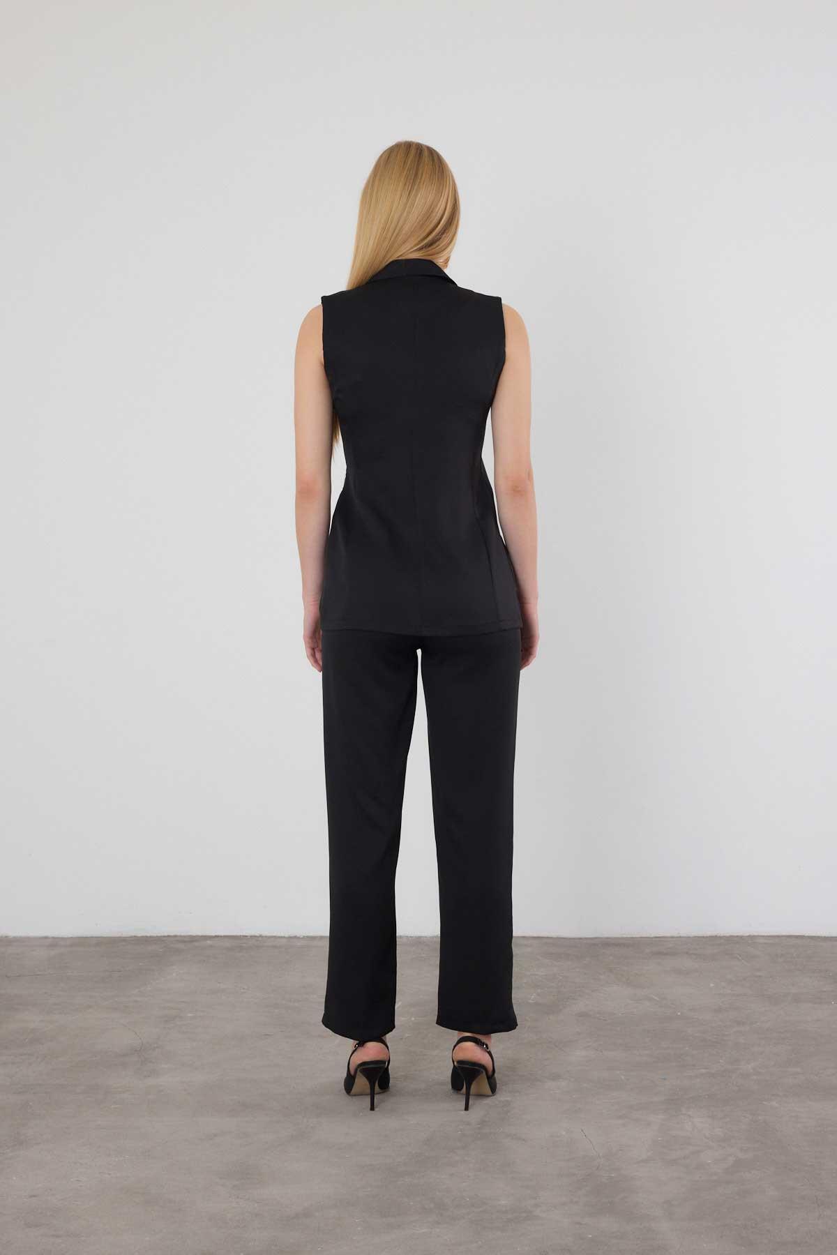 6307 Bağlama Detay Pantolon Takım Siyah - 5