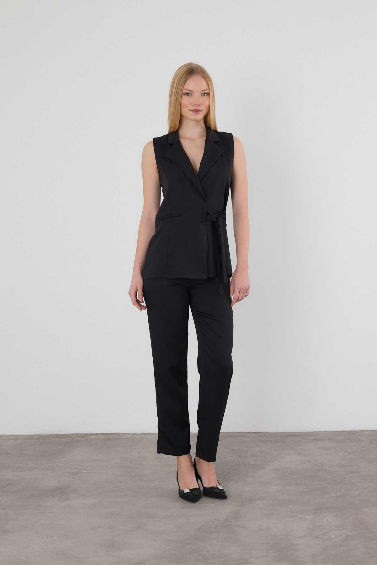 Siyah Bağlama Detay Pantolon Takım 6307 - 1