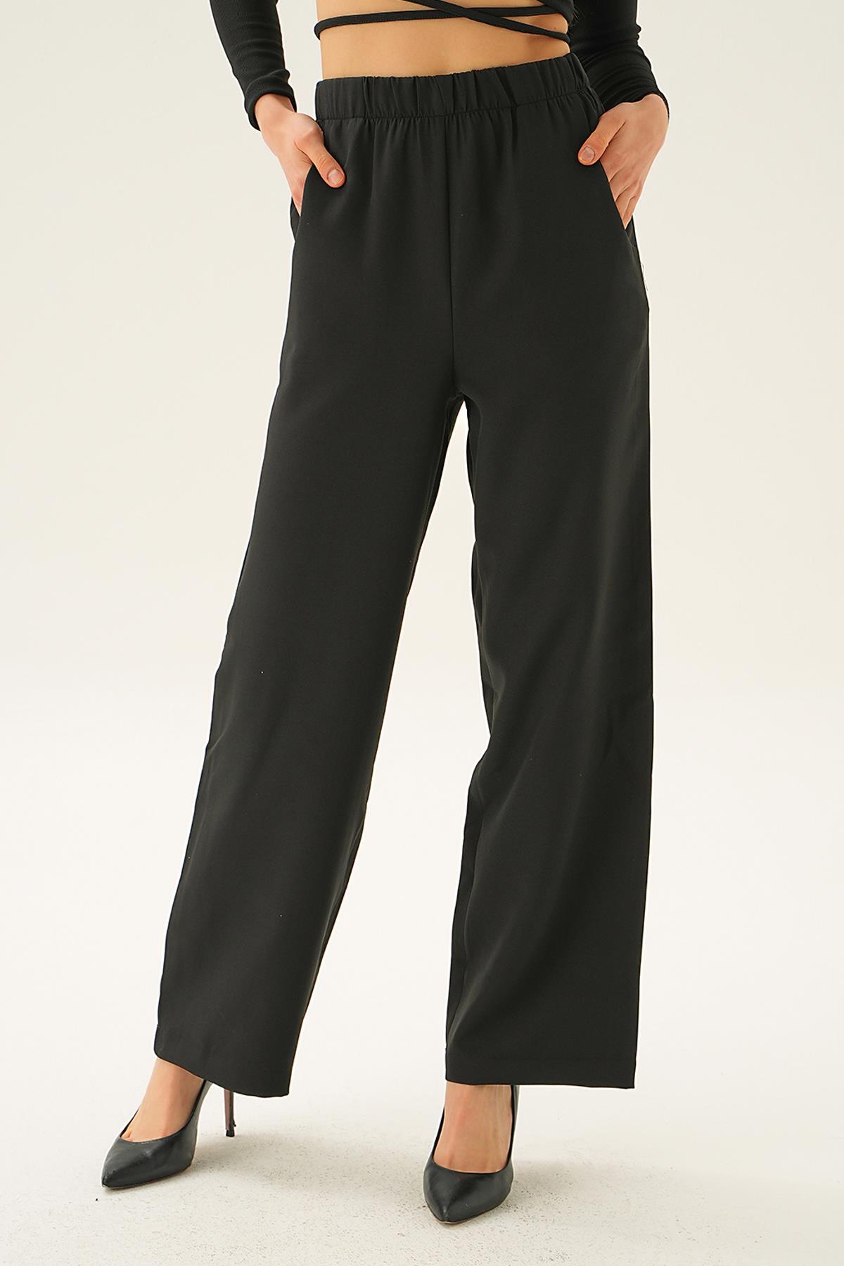 Siyah Cepli Geniş Pantolon 6318A - 4