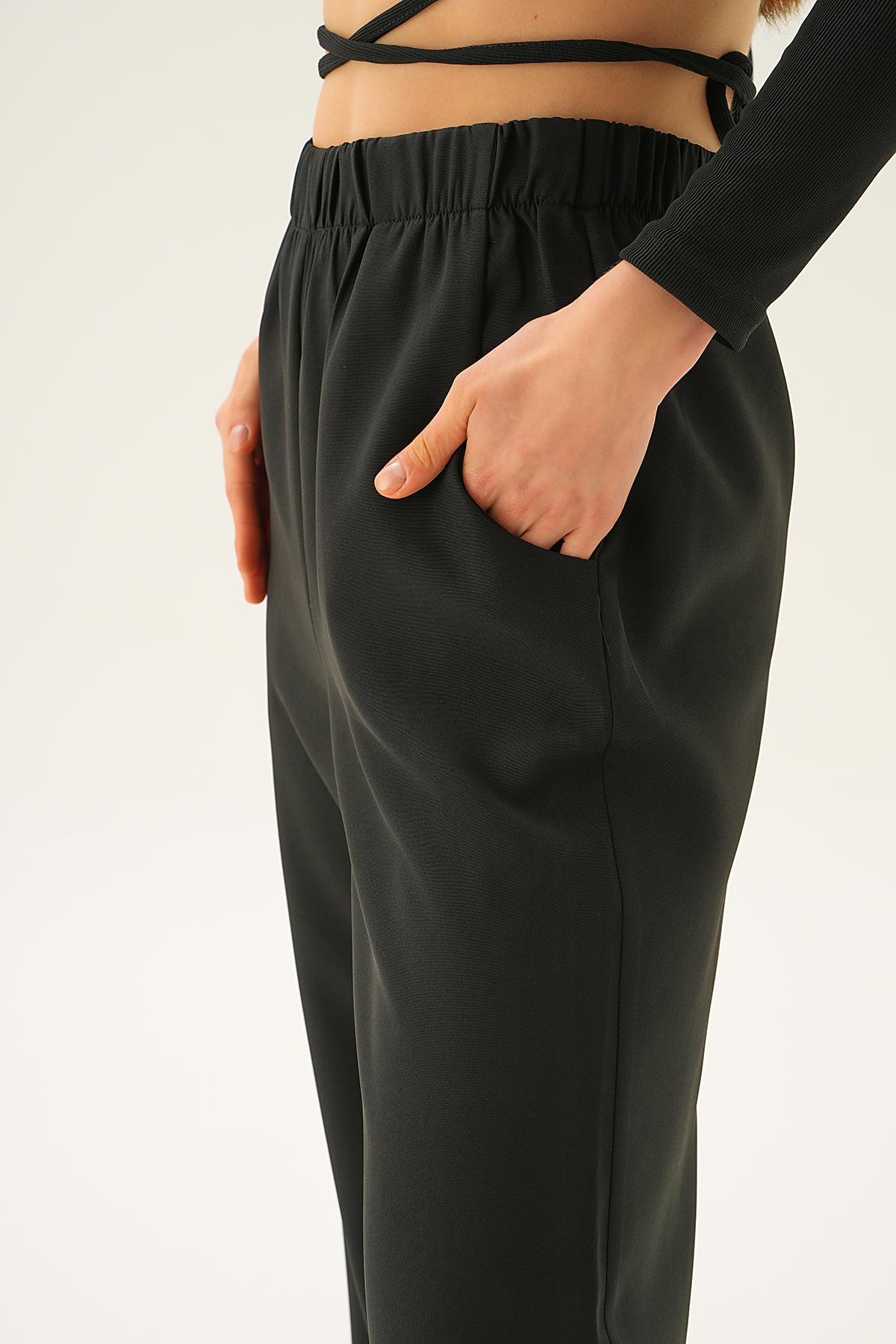 Siyah Cepli Geniş Pantolon 6318A - 5