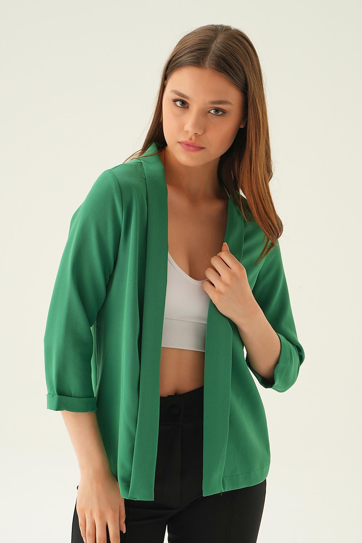 Benetton Yeşili Kol Katlamalı Ceket 6382-1 