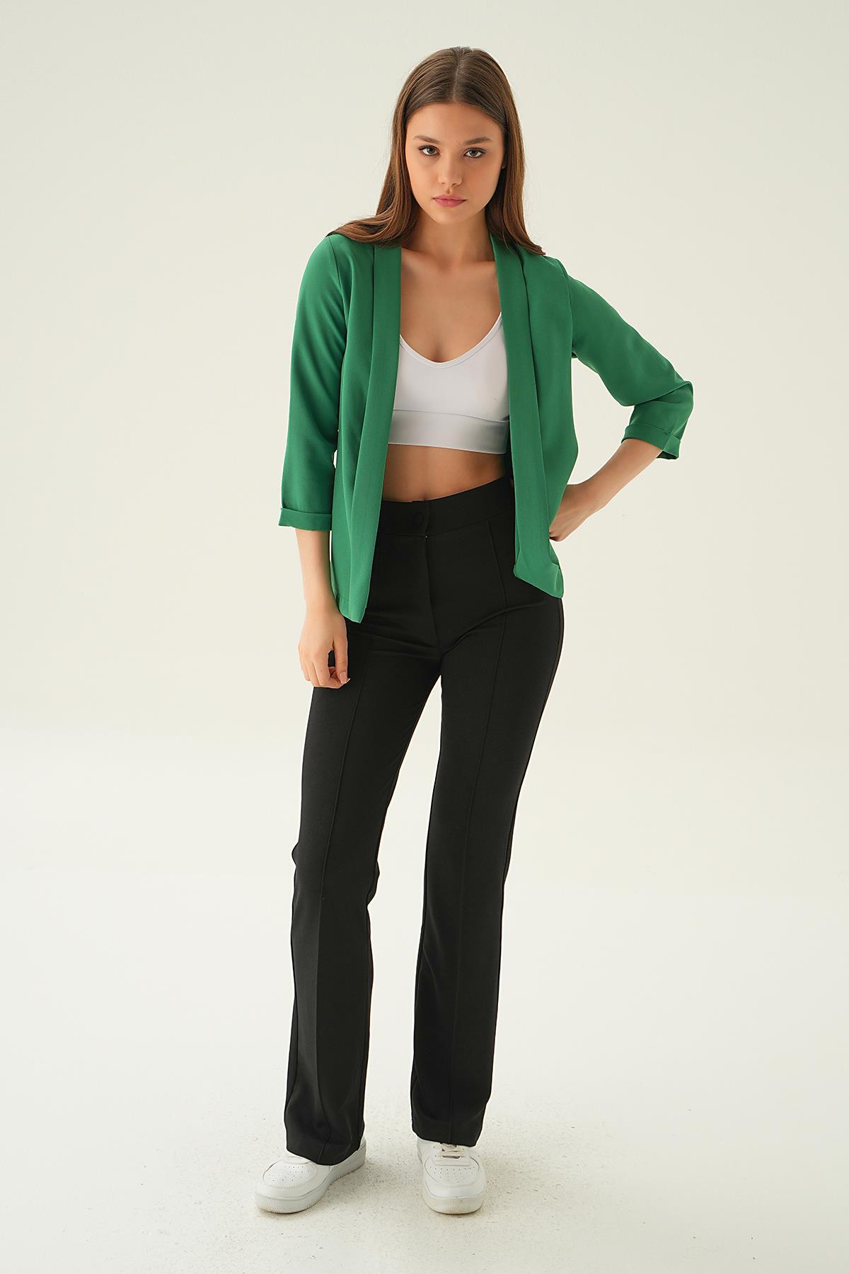 Benetton Yeşili Kol Katlamalı Ceket 6382-1 - 2