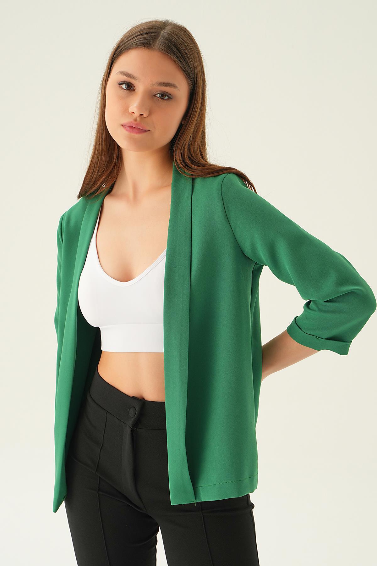 Benetton Yeşili Kol Katlamalı Ceket 6382-1 - 3