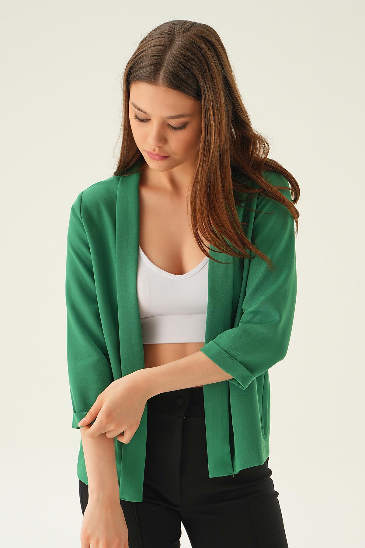 Benetton Yeşili Kol Katlamalı Ceket 6382-1 - 4