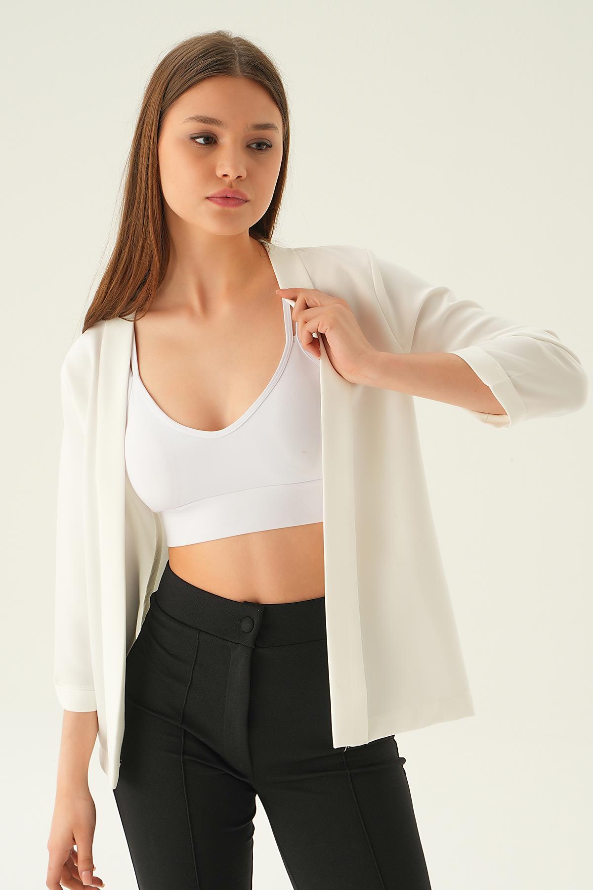 Ekru Kol Katlamalı Ceket 6382-1 - 3